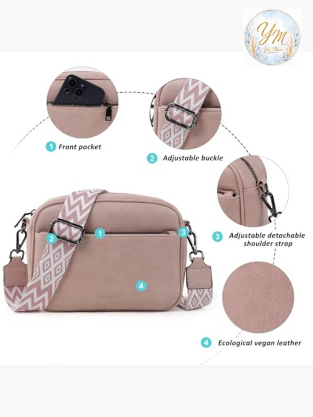 Small Vegan Leather Crossbody Bag with Adjustable Strap, Travel Handbag - Picture 5 of 7